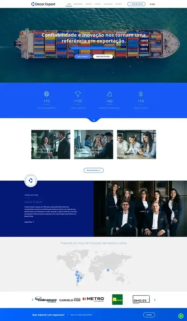 Captura do site Decor Export, desenvolvido pela Palmaweb