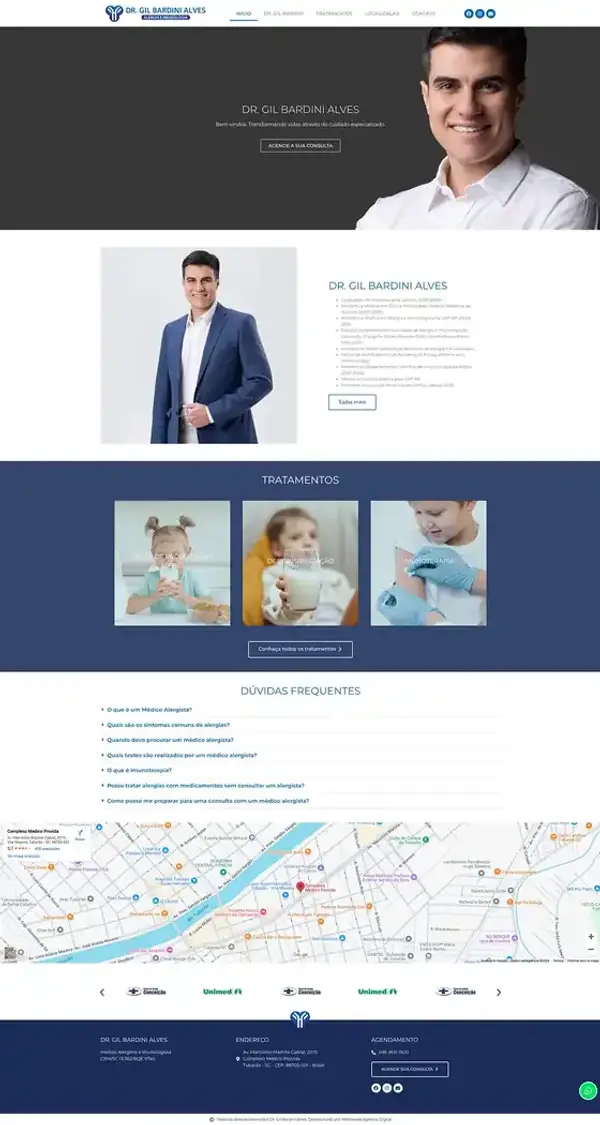 Captura do site Dr. Gil Bardini Alves, desenvolvido pela Palmaweb