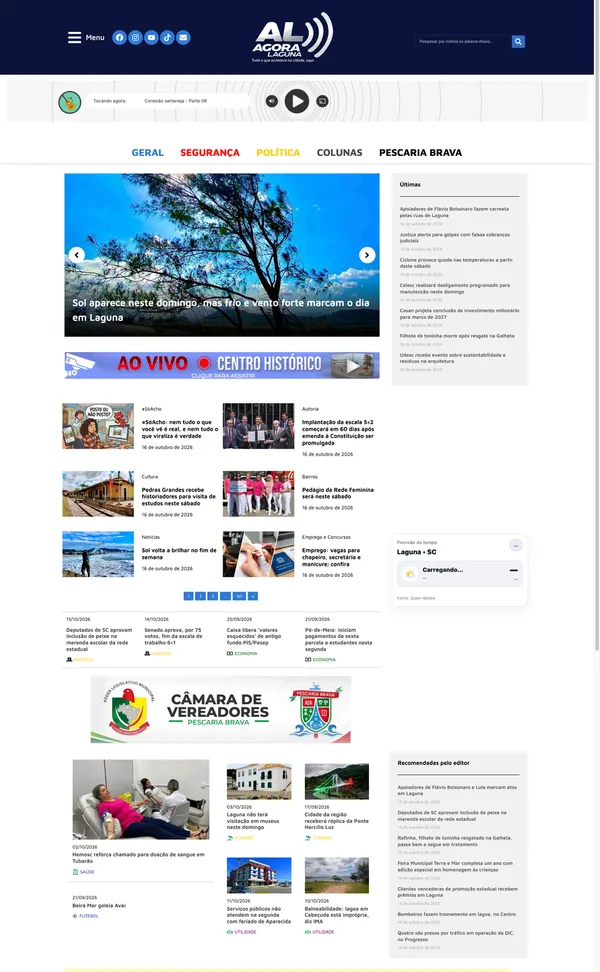 Captura do site Portal Agora Laguna, desenvolvido pela Palmaweb