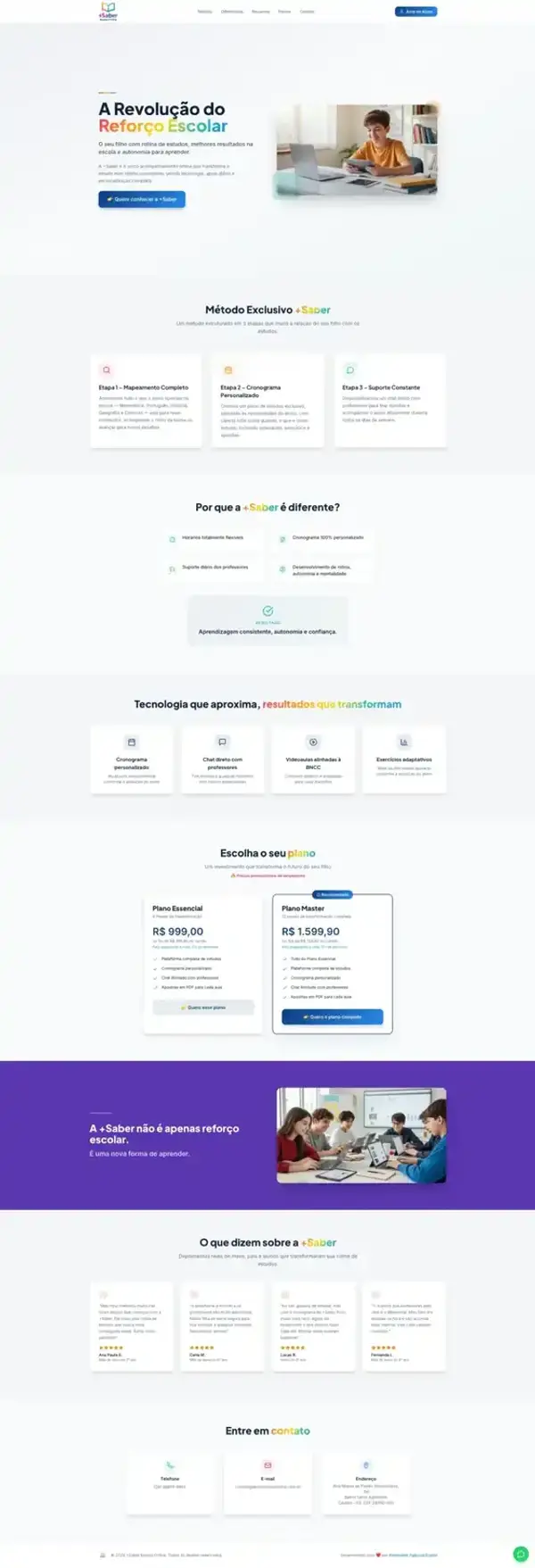 Captura do site +Saber Ensino Online, desenvolvido pela Palmaweb